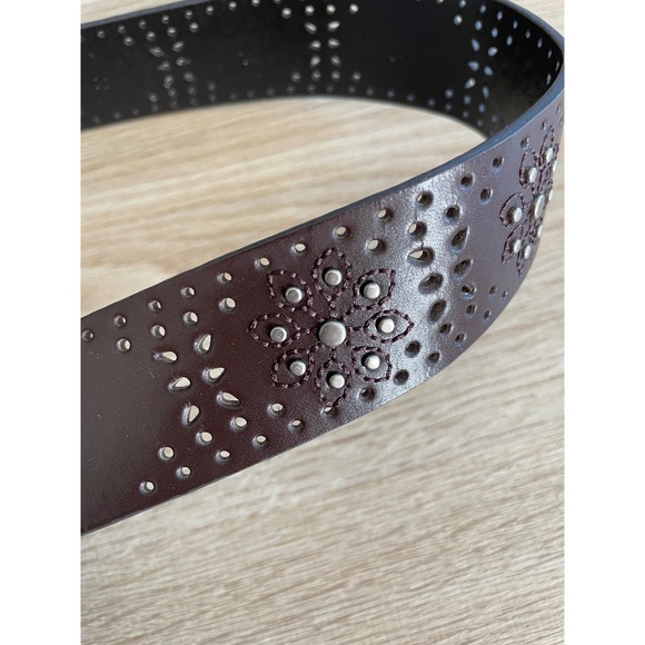 Y2K Stud‎ Flower Belt Womens Large Brown Western Rocker Cowgirlcore Festival - Picture 4 of 8